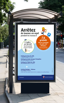 Affiche parking gratuit pendant les travaux