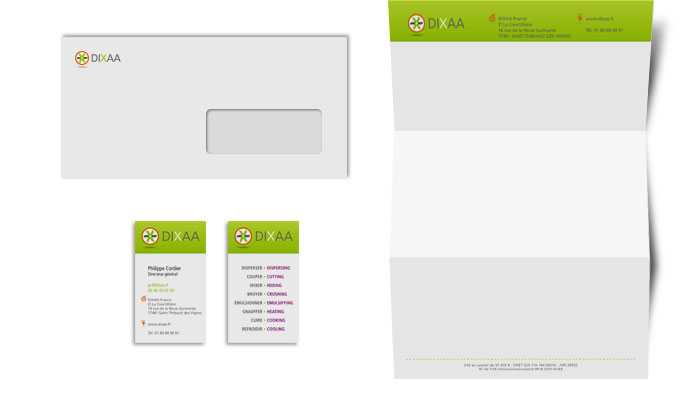 Carte de visite, papier entête, enveloppe