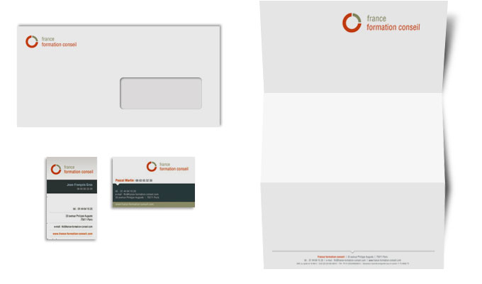 Carte de visite, papier entête, enveloppe